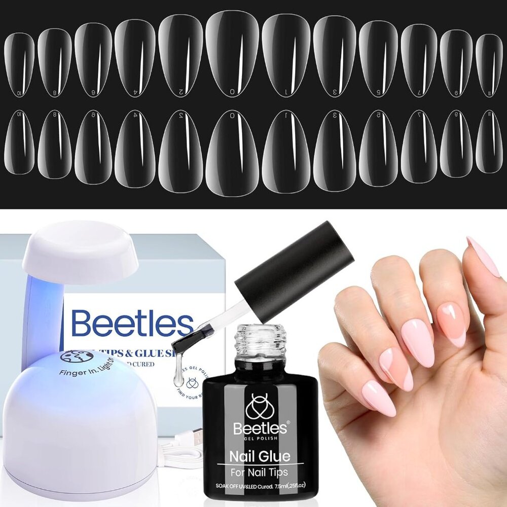 Beetles Gel Nail Kit Almond-500pcs Gel Nails Tip Easy Extension Set Short Almond